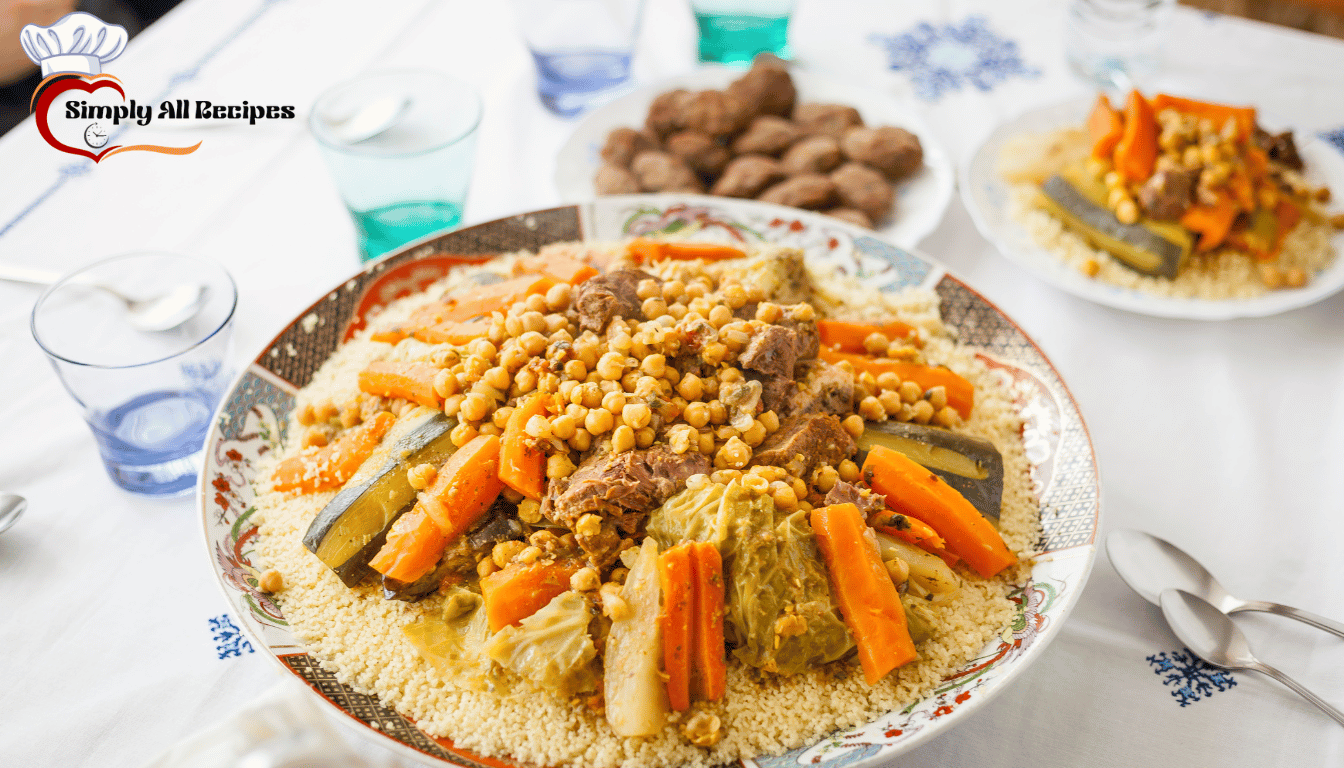 Moroccan Couscous Recipe with vibrant vegetables.