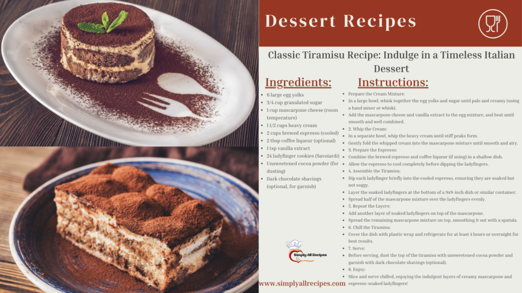 Classic Tiramisu Recipe Indulge in a Timeless Italian Dessert