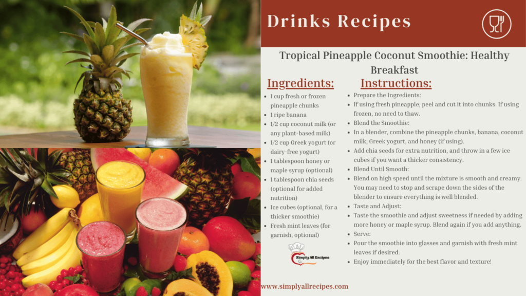 Tropical Pineapple Coconut Smoothie Healthy Breakfast